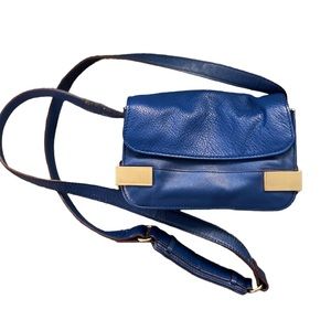 Vintage French Connection Small Crossbody Purse Bag Blue Gold